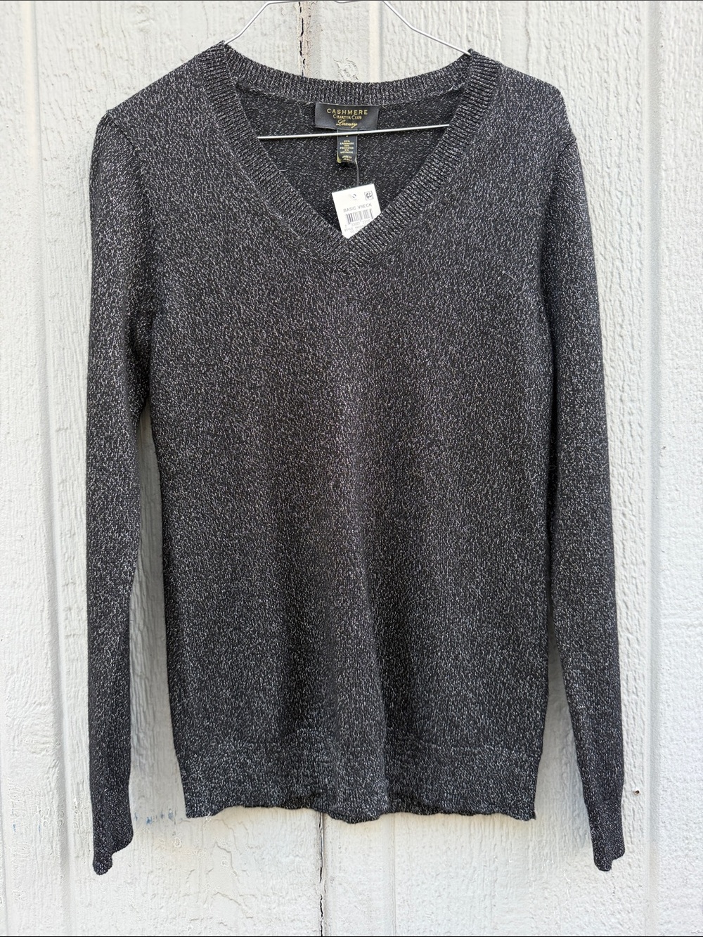 Charter Club V-Neck Cashmere Blend Metallic Shimmer Sweater Size: S